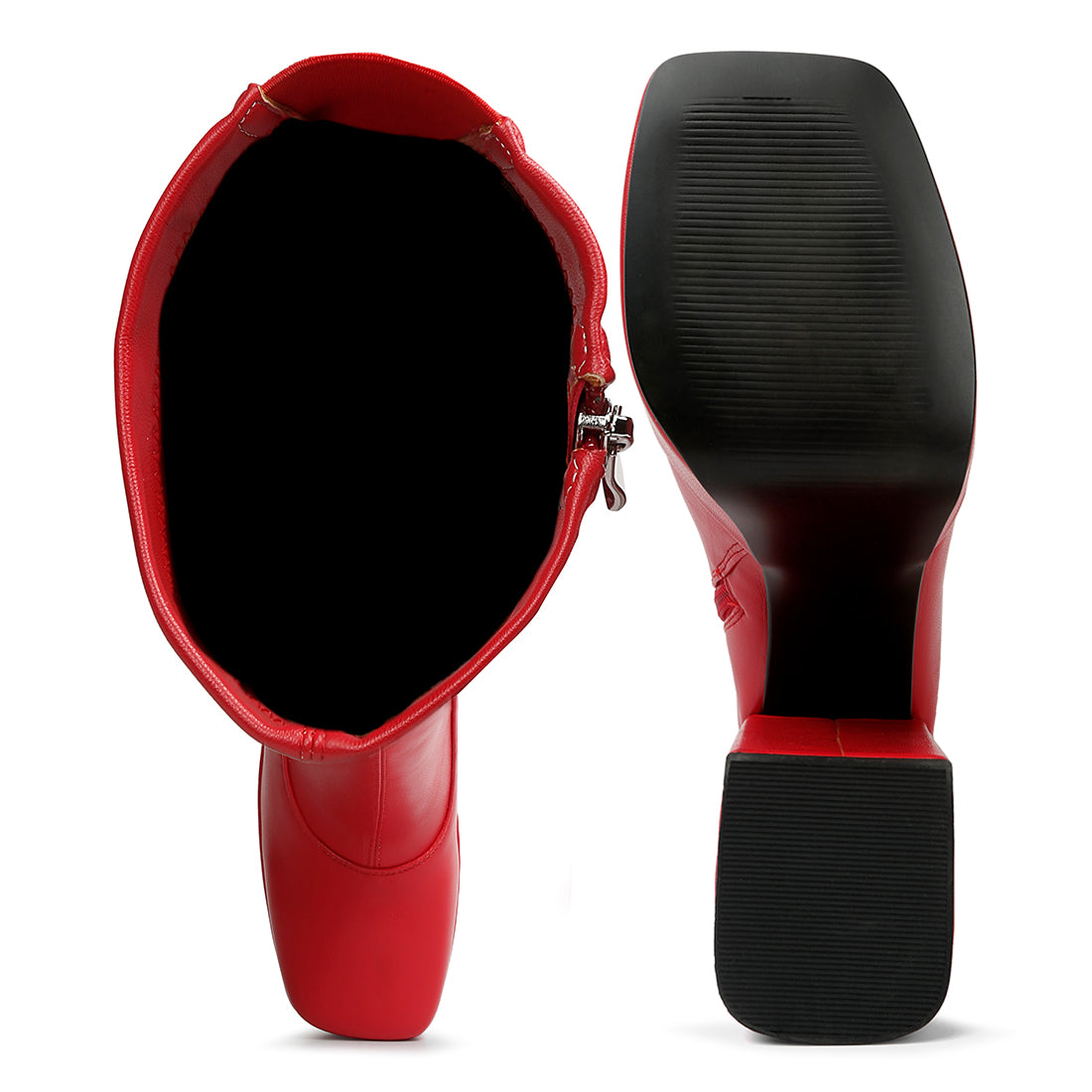 fanning high platform block heeled long boots#color_red