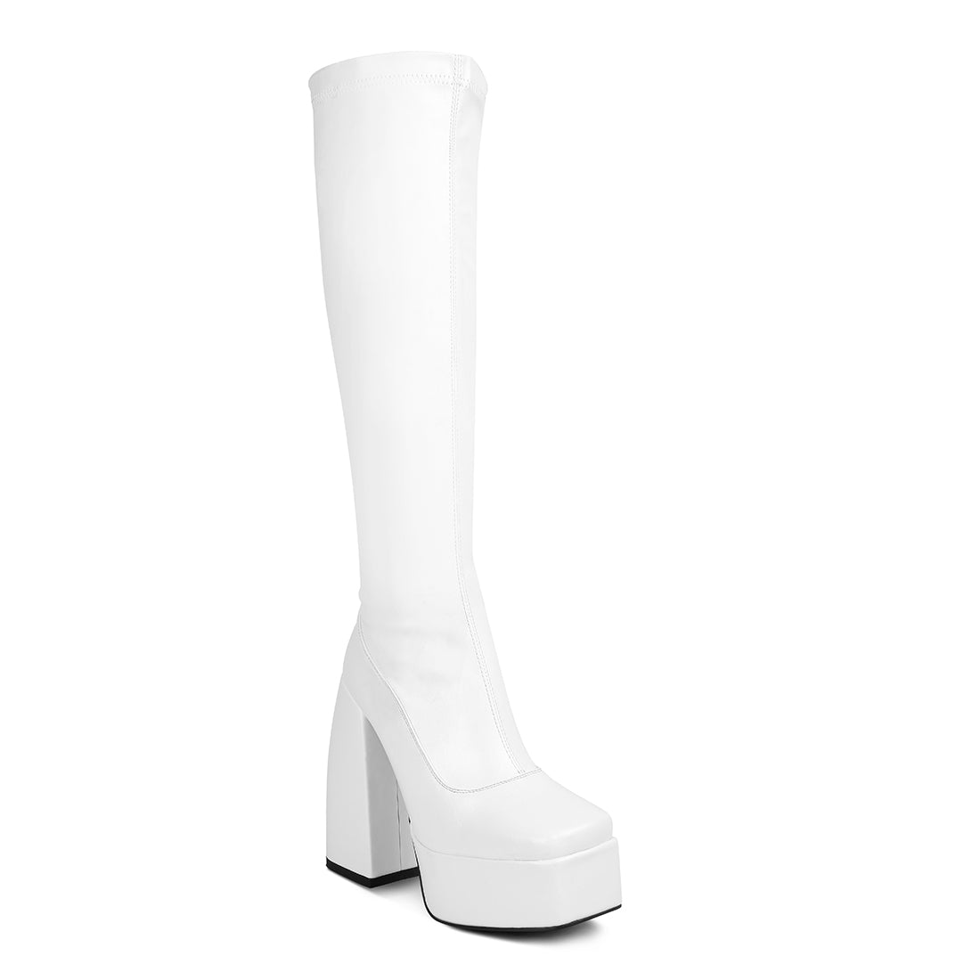 fanning high platform block heeled long boots#color_white