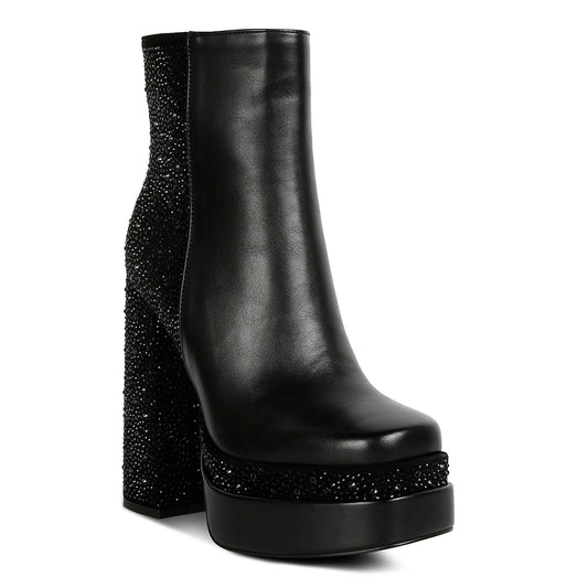 dryday diamante zip up block heel boots#color_black