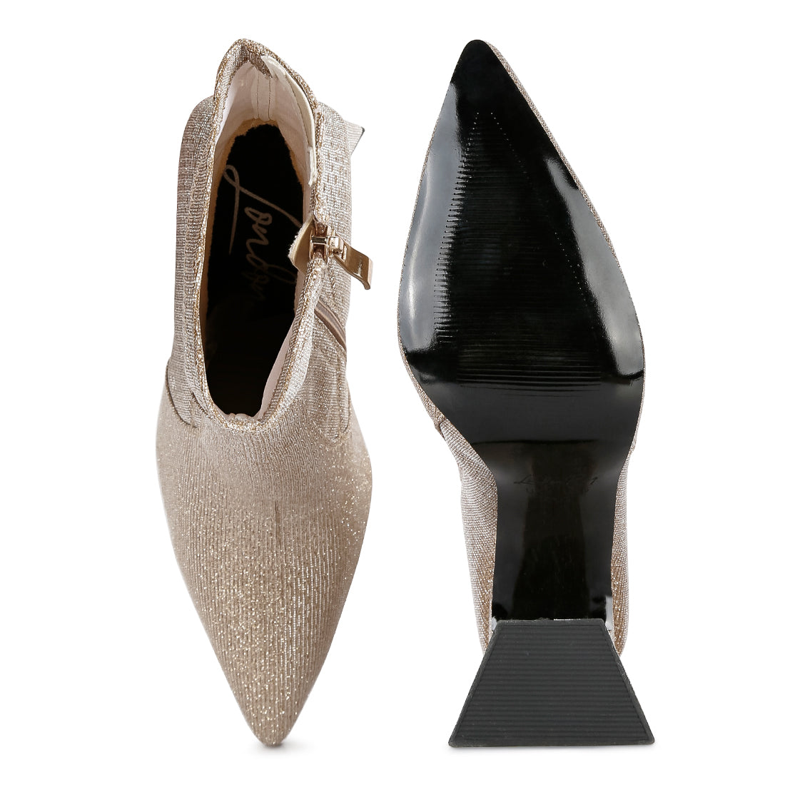 hustlers shimmer block heeled ankle boots#color_gold