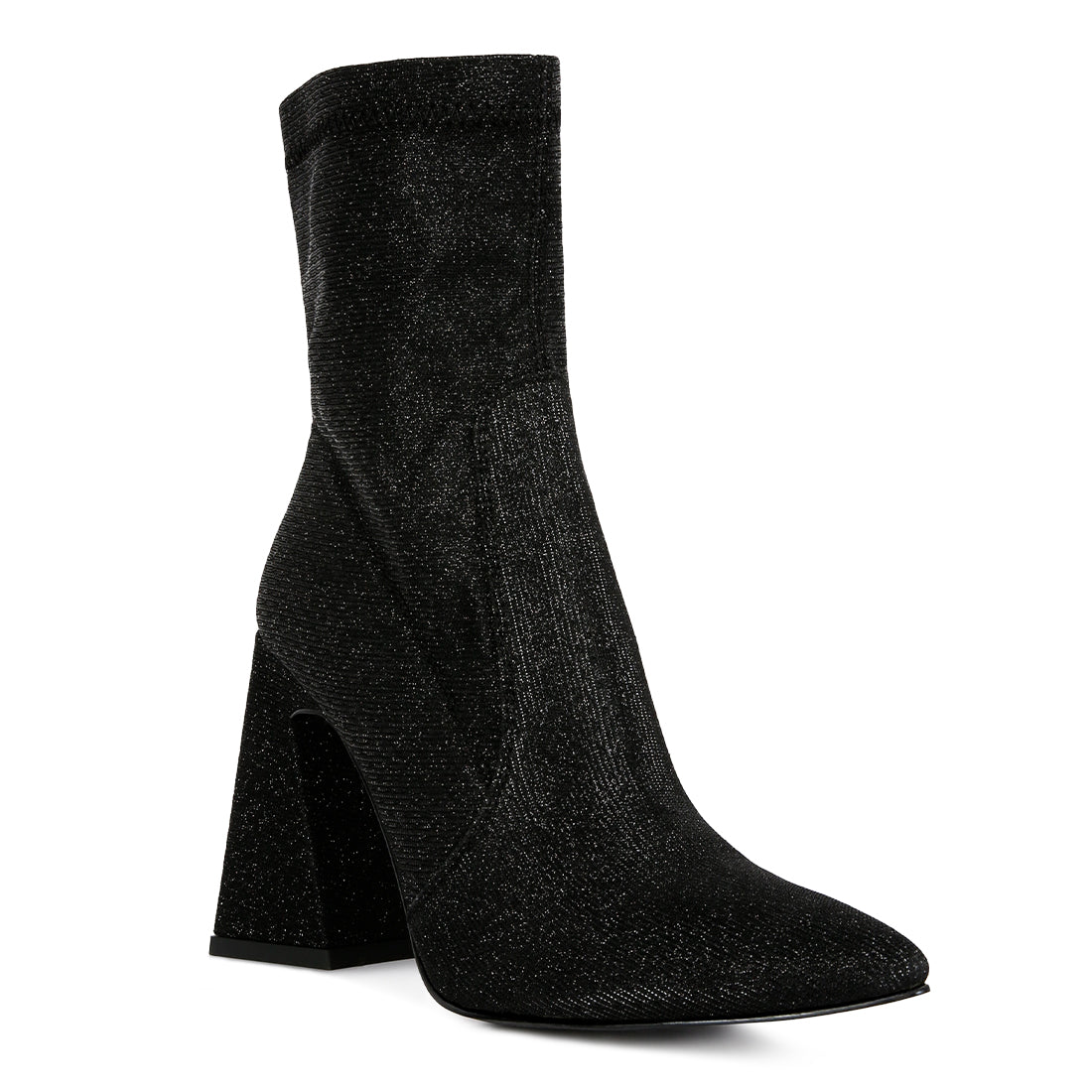 hustlers shimmer block heeled ankle boots#color_black