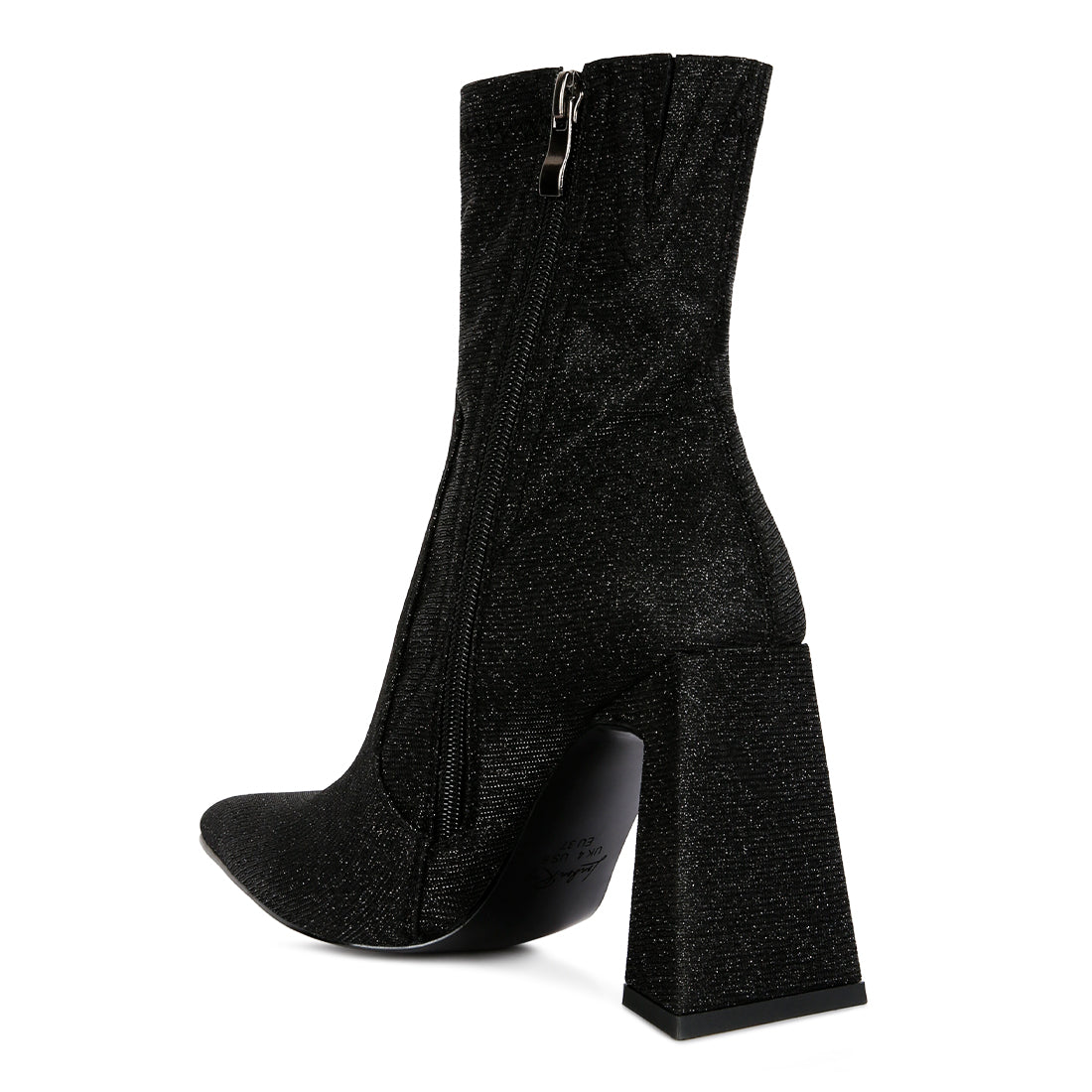 hustlers shimmer block heeled ankle boots#color_black