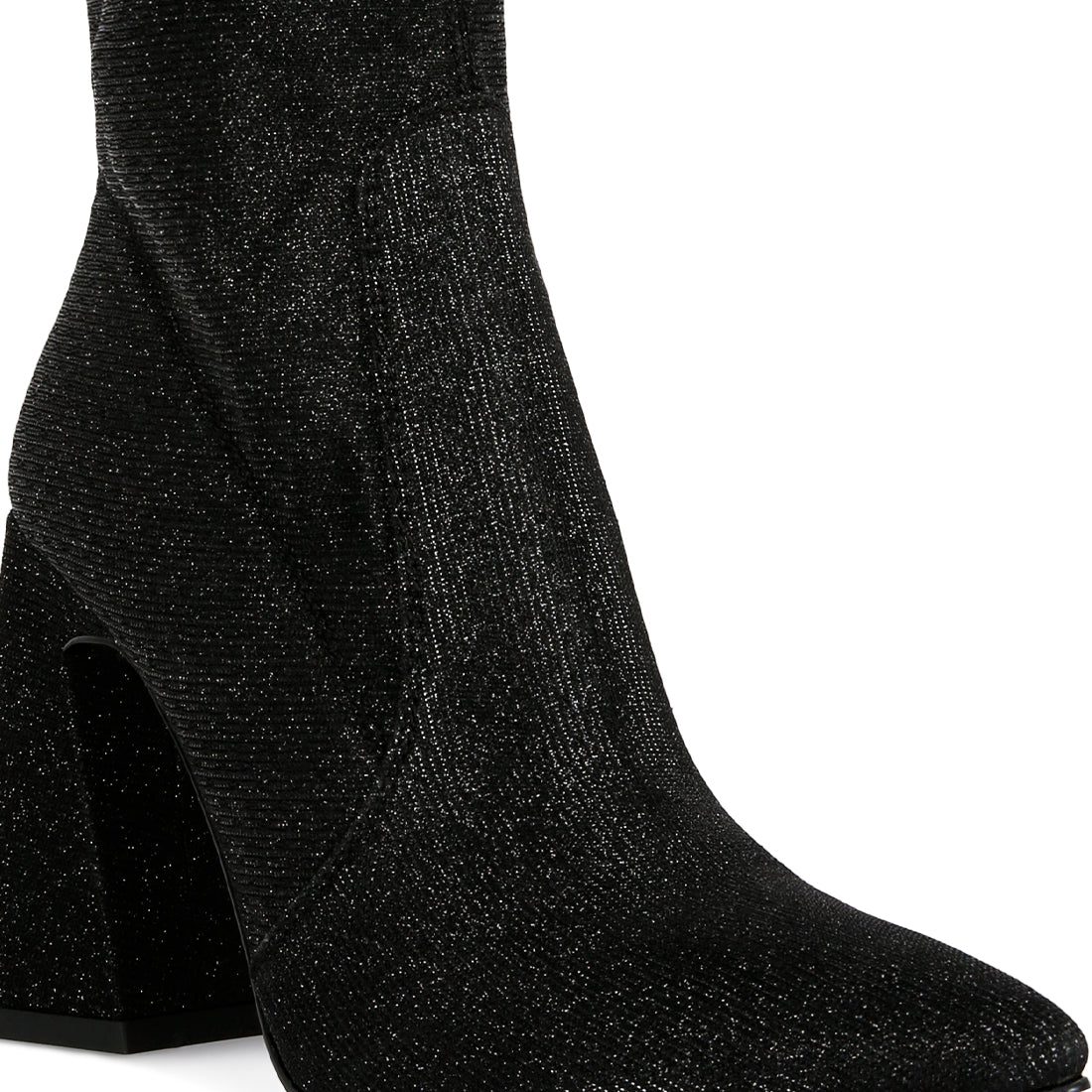 hustlers shimmer block heeled ankle boots#color_black