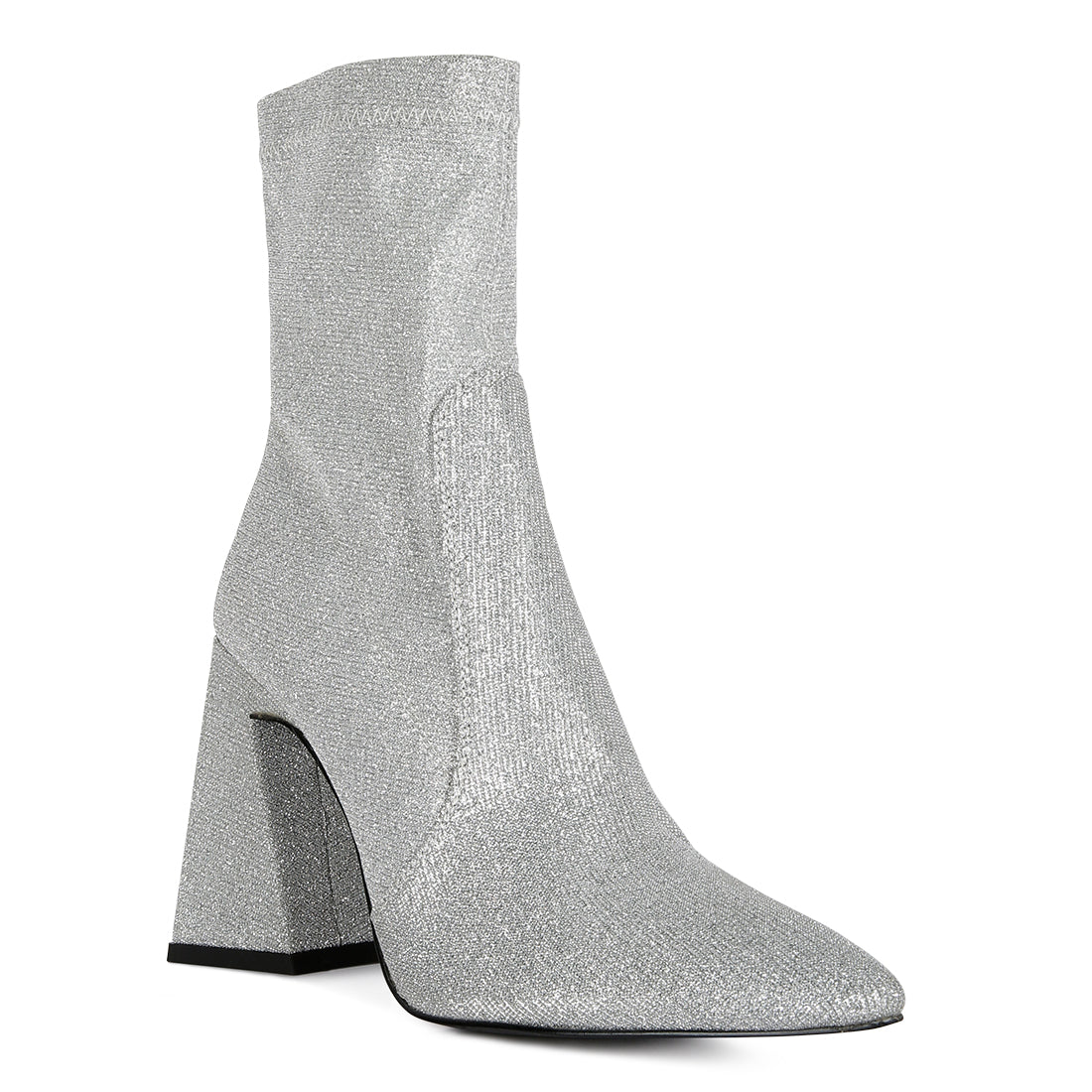 hustlers shimmer block heeled ankle boots#color_silver