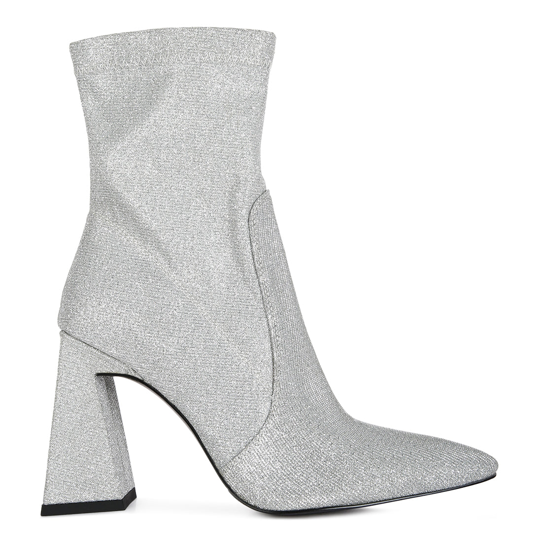 hustlers shimmer block heeled ankle boots#color_silver