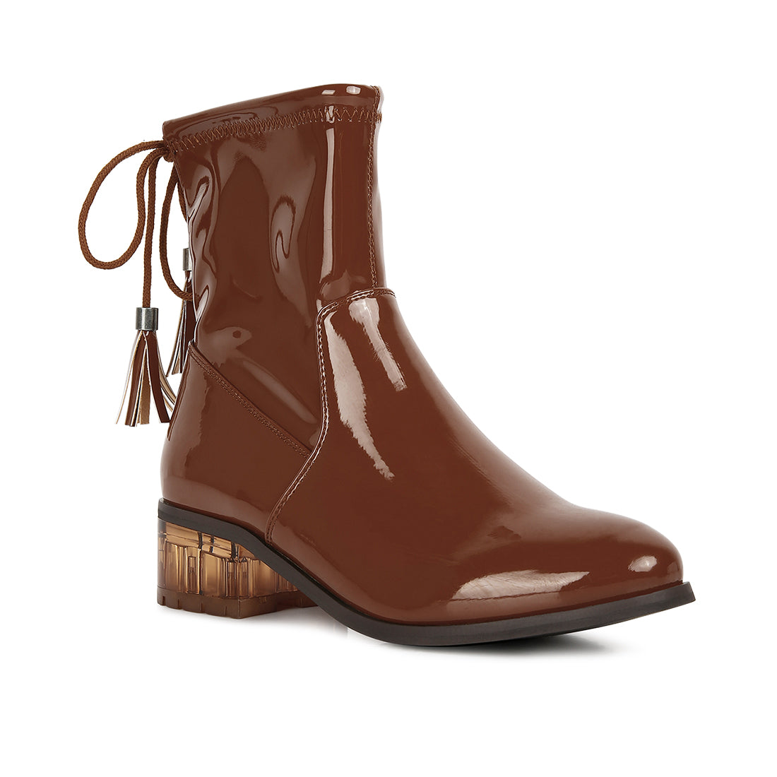 cheer leader tassels detail ankle boots#color_tan