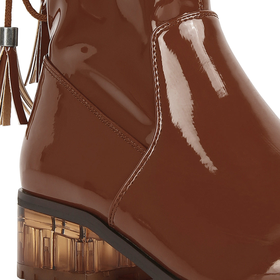 cheer leader tassels detail ankle boots#color_tan