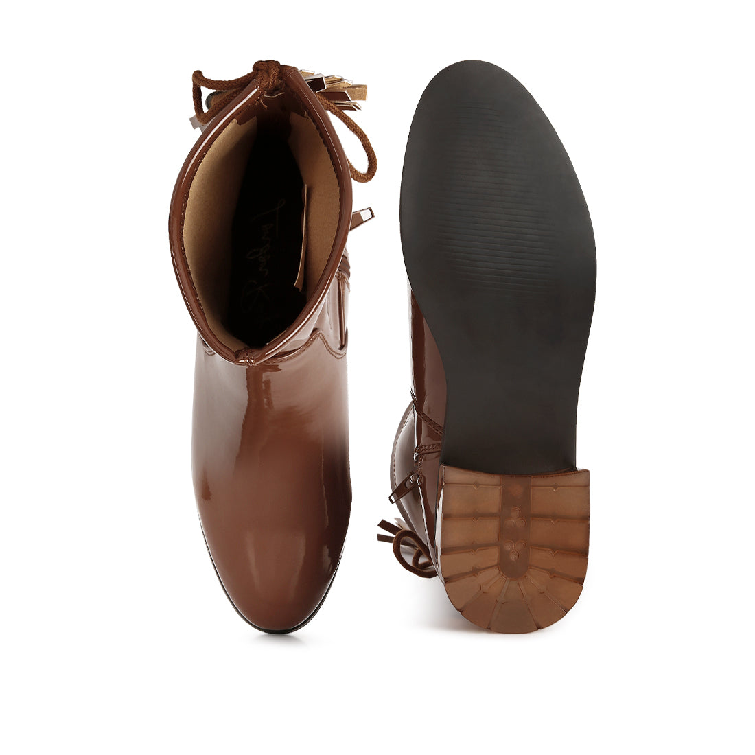 cheer leader tassels detail ankle boots#color_tan