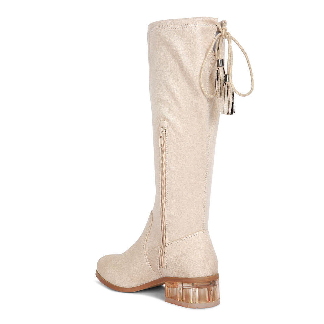 francesca tassels detail short heel calf boot#color_beige