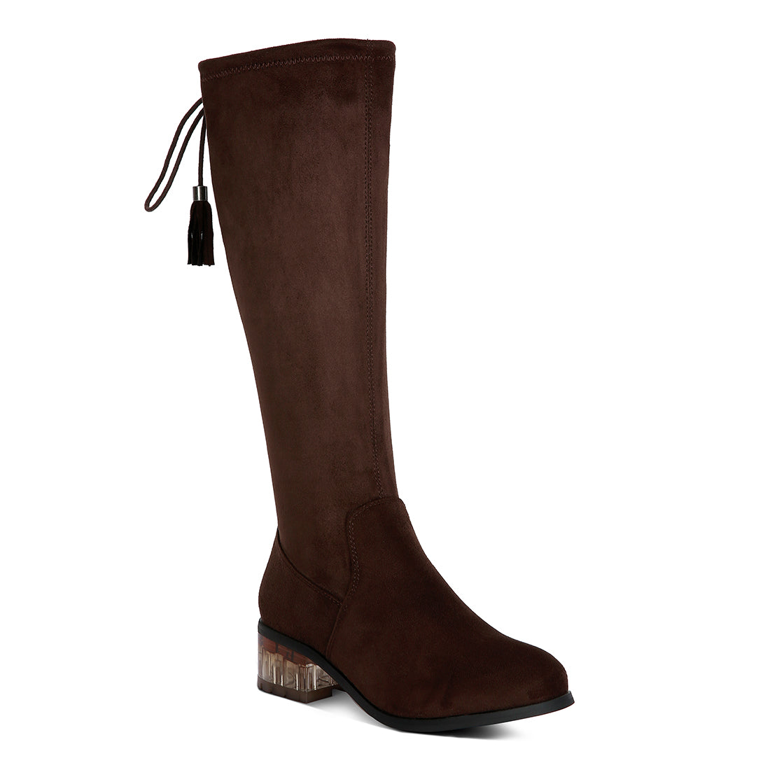 francesca tassels detail short heel calf boot#color_brown