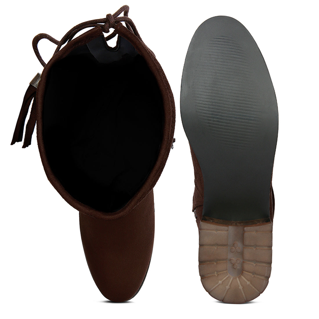 francesca tassels detail short heel calf boot#color_brown