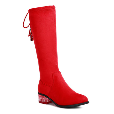francesca tassels detail short heel calf boot#color_red