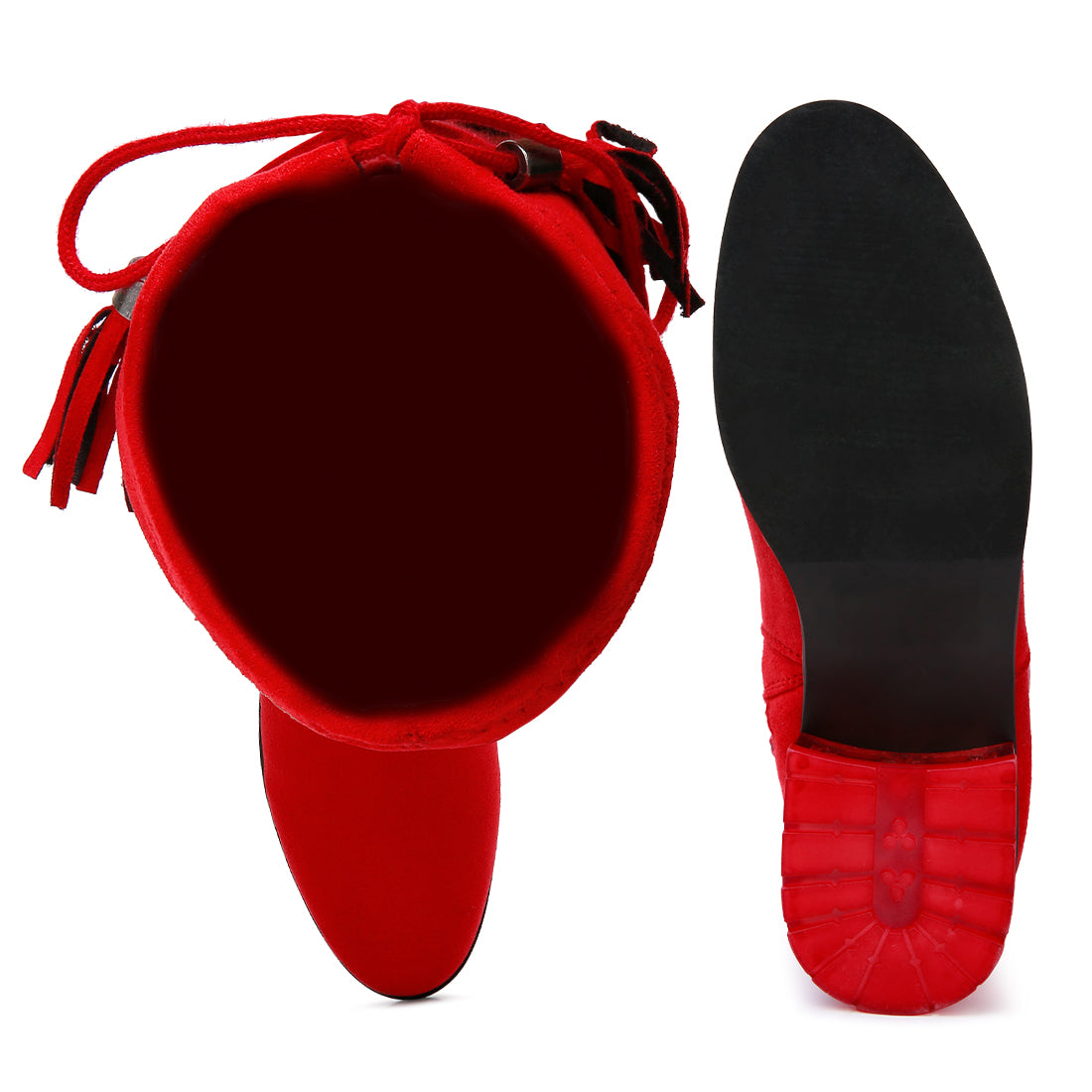 francesca tassels detail short heel calf boot#color_red