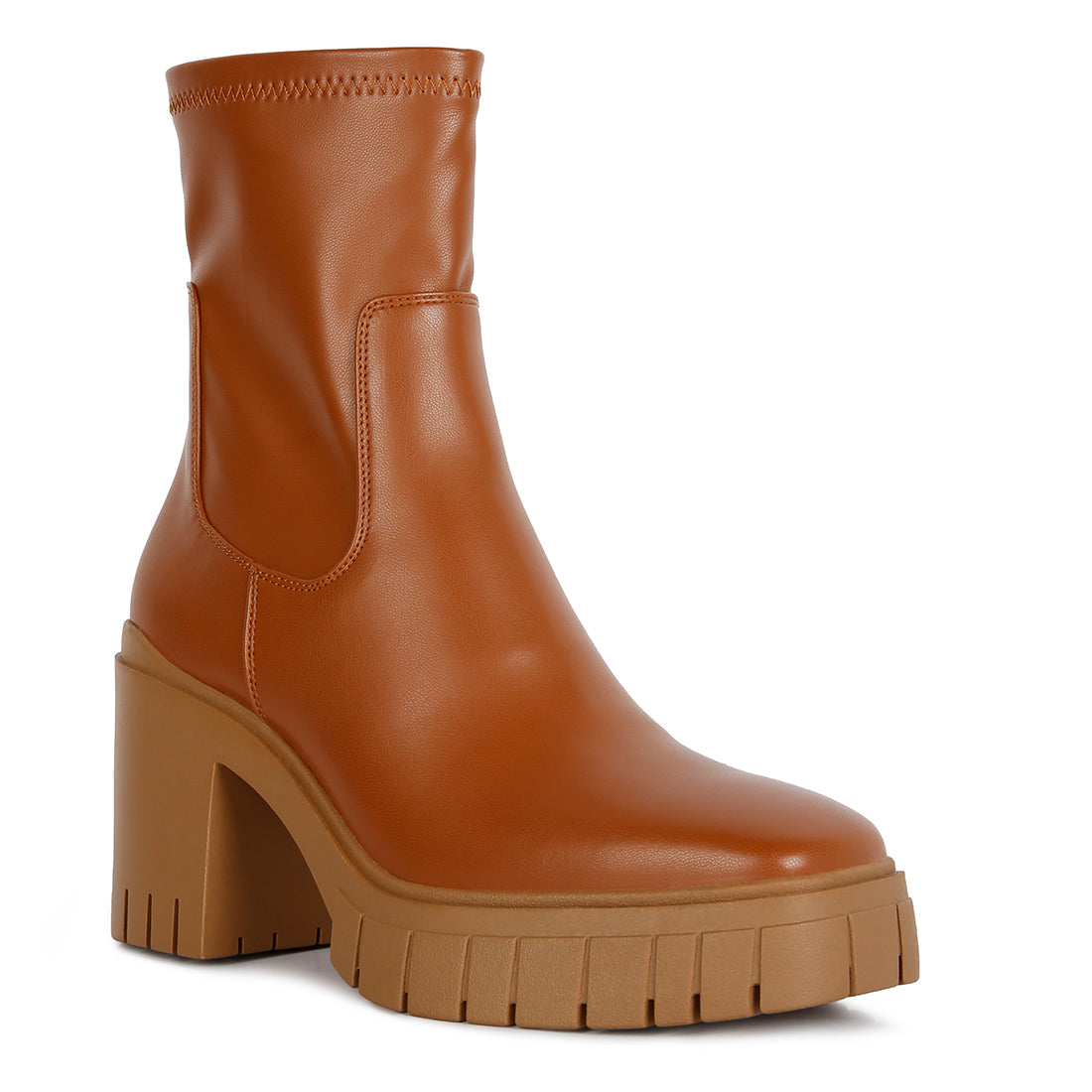 platform heeled ankle boot#color_tan