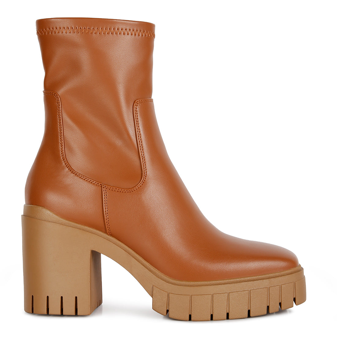 platform heeled ankle boot#color_tan
