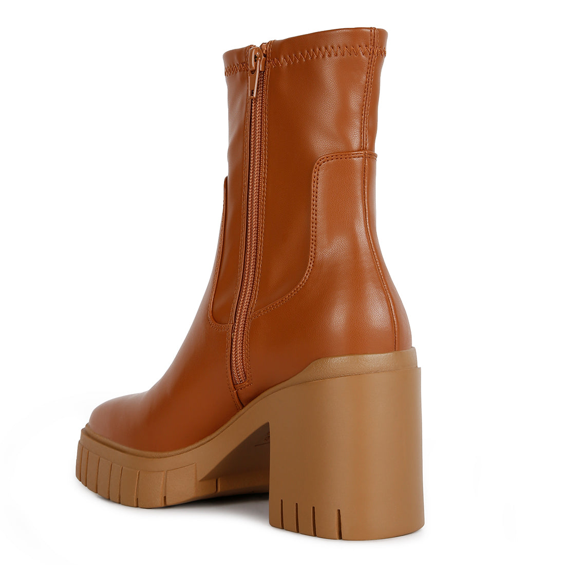 platform heeled ankle boot#color_tan