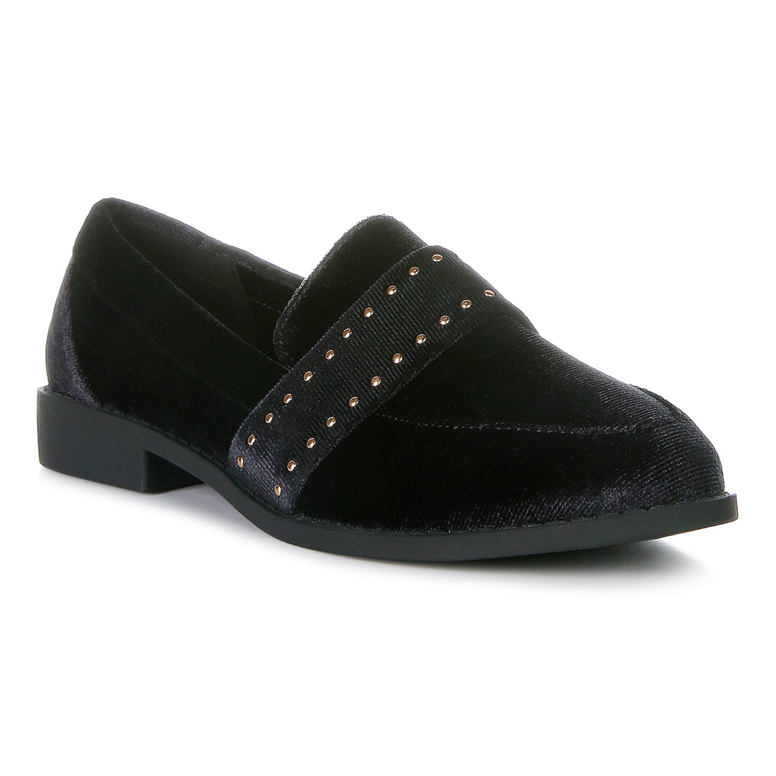 walkin stud detail velvet loafers#color_black