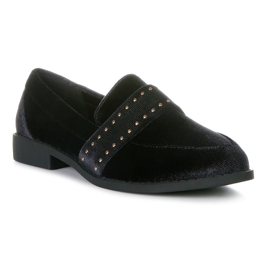 walkin stud detail velvet loafers#color_black