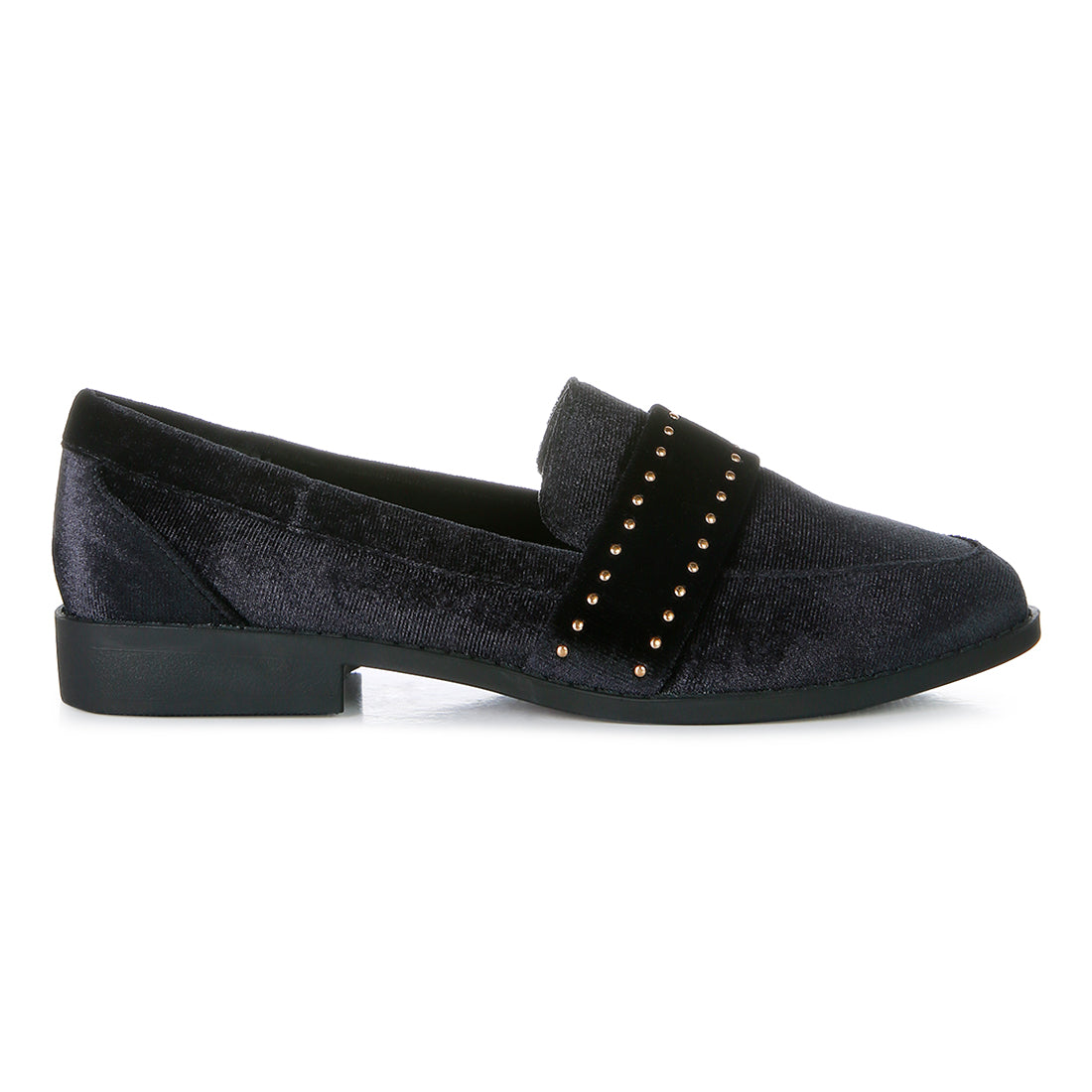 walkin stud detail velvet loafers#color_black