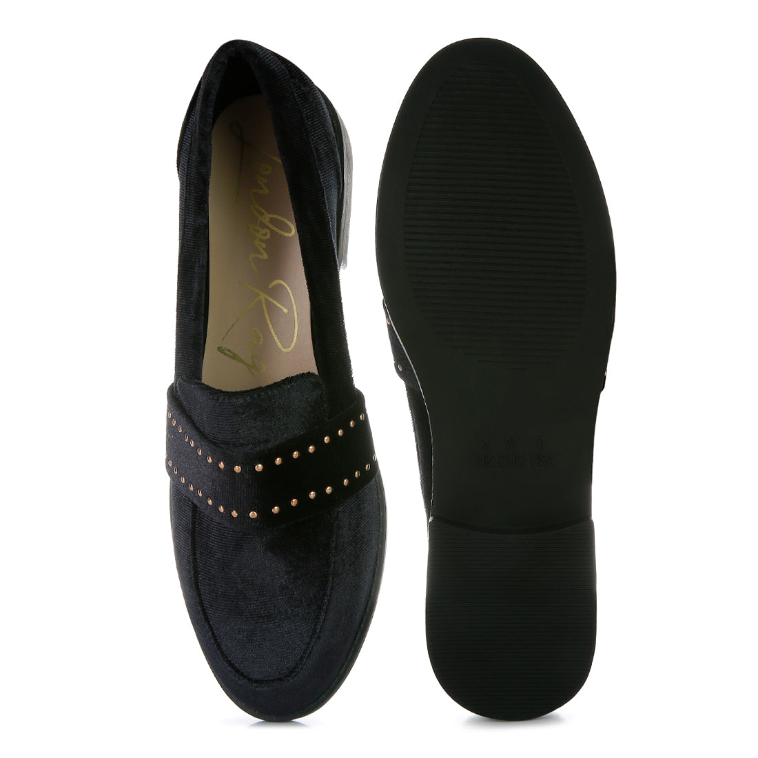 walkin stud detail velvet loafers#color_black