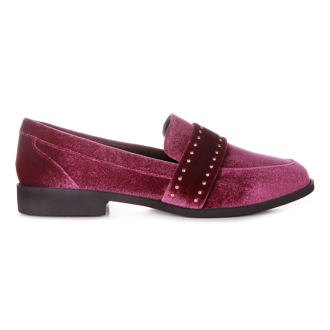 walkin stud detail velvet loafers#color_burgundy