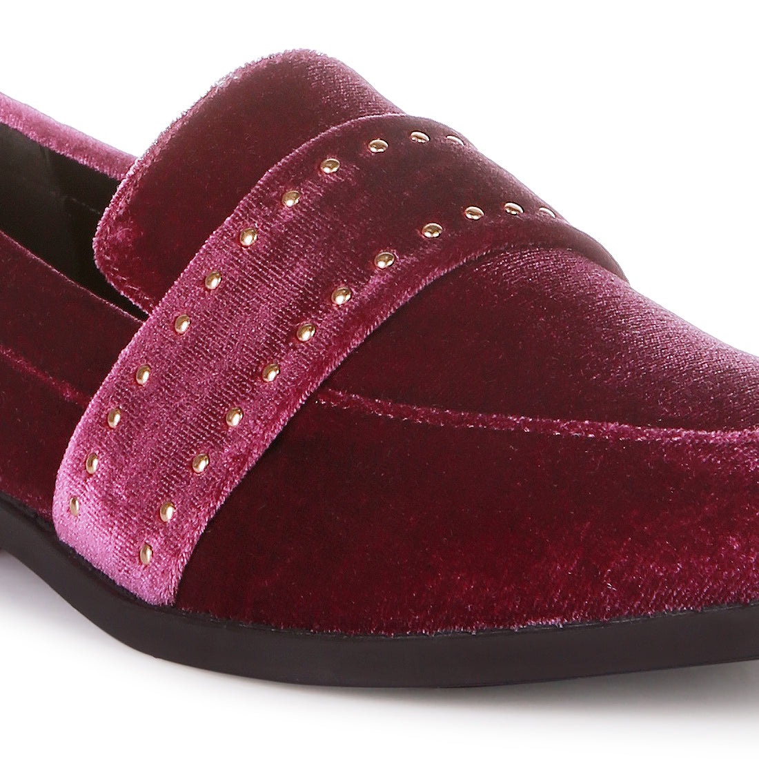 walkin stud detail velvet loafers#color_burgundy