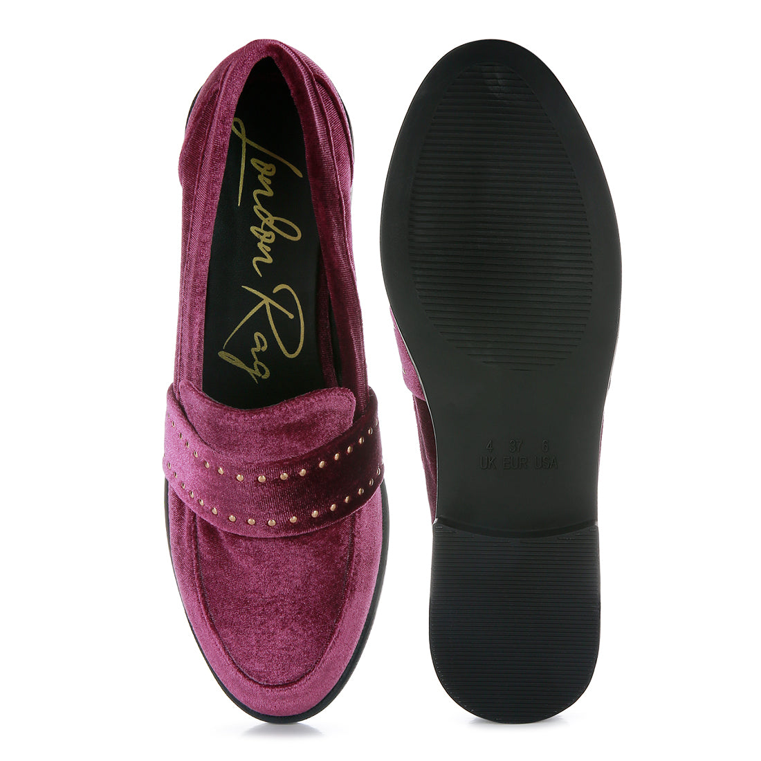 walkin stud detail velvet loafers#color_burgundy