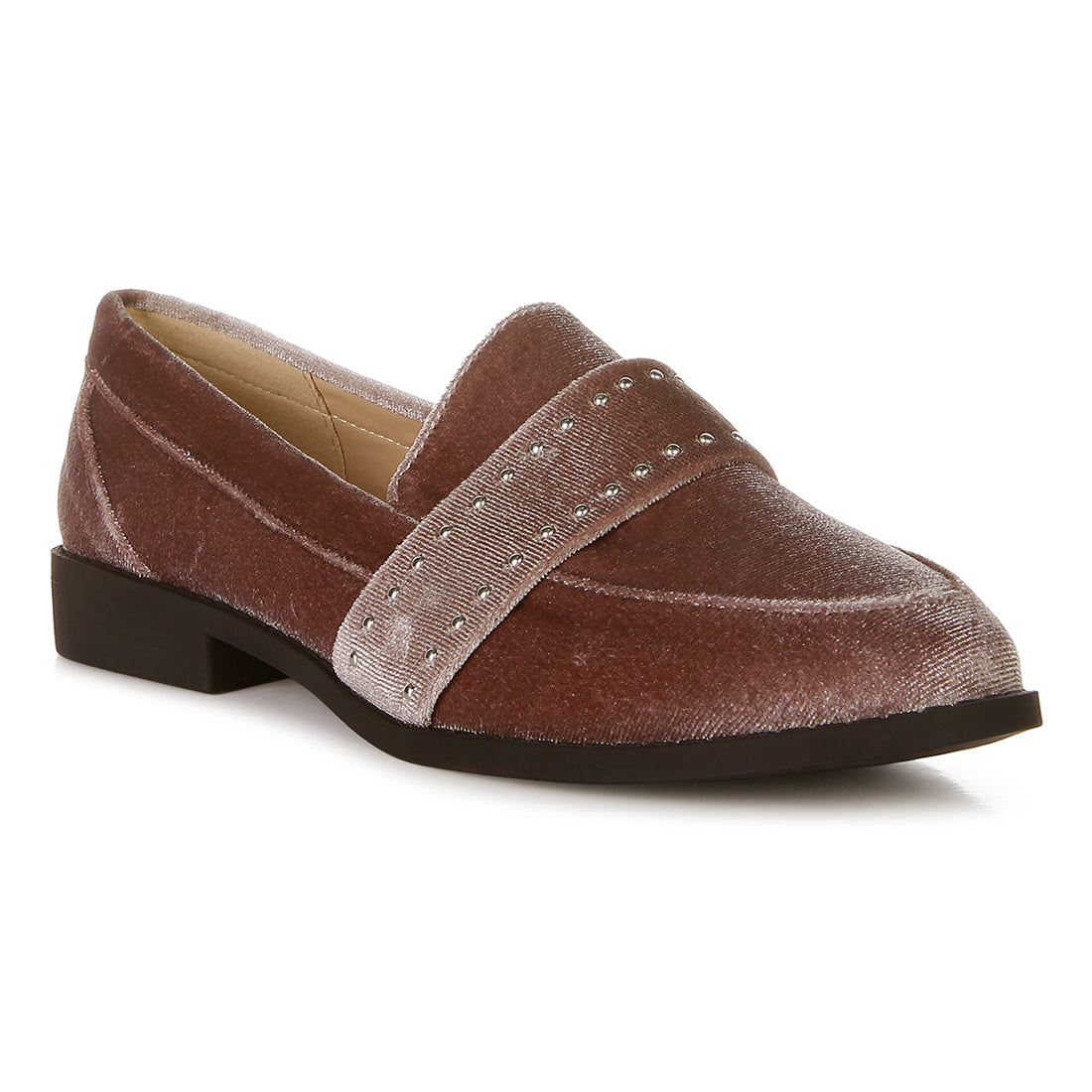 walkin stud detail velvet loafers#color_taupe