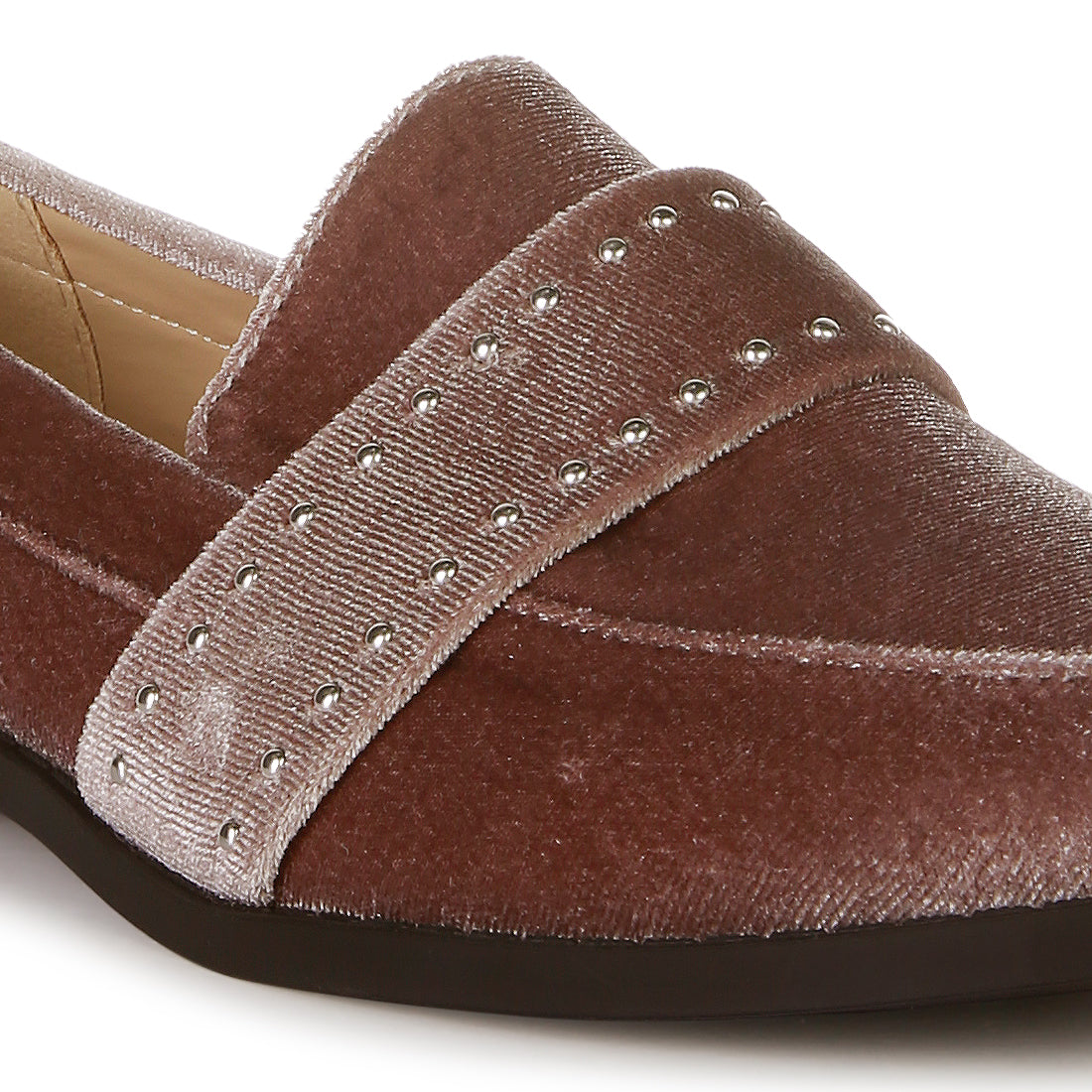 walkin stud detail velvet loafers#color_taupe