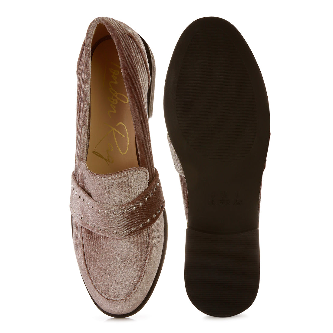 walkin stud detail velvet loafers#color_taupe