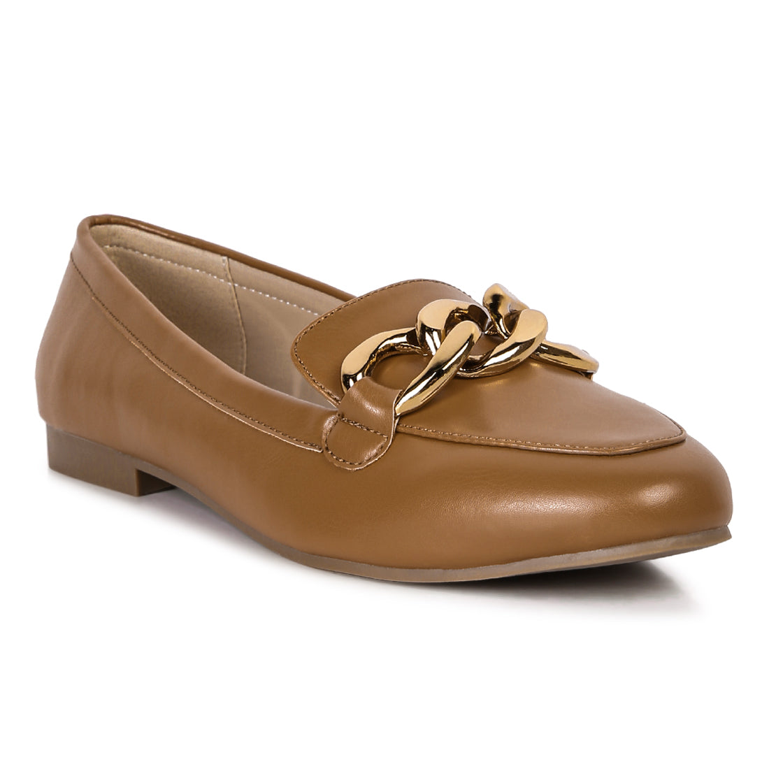 chunky metal chain loafers#color_tan