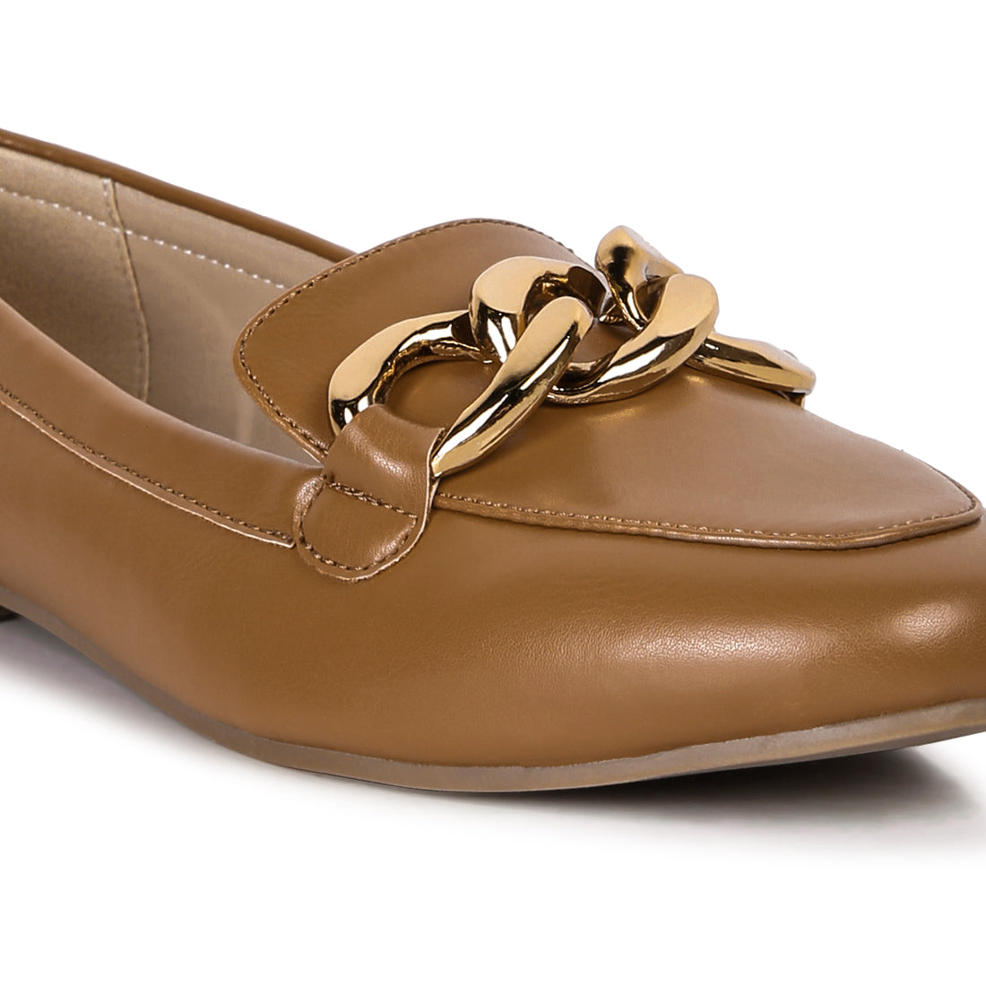 chunky metal chain loafers#color_tan