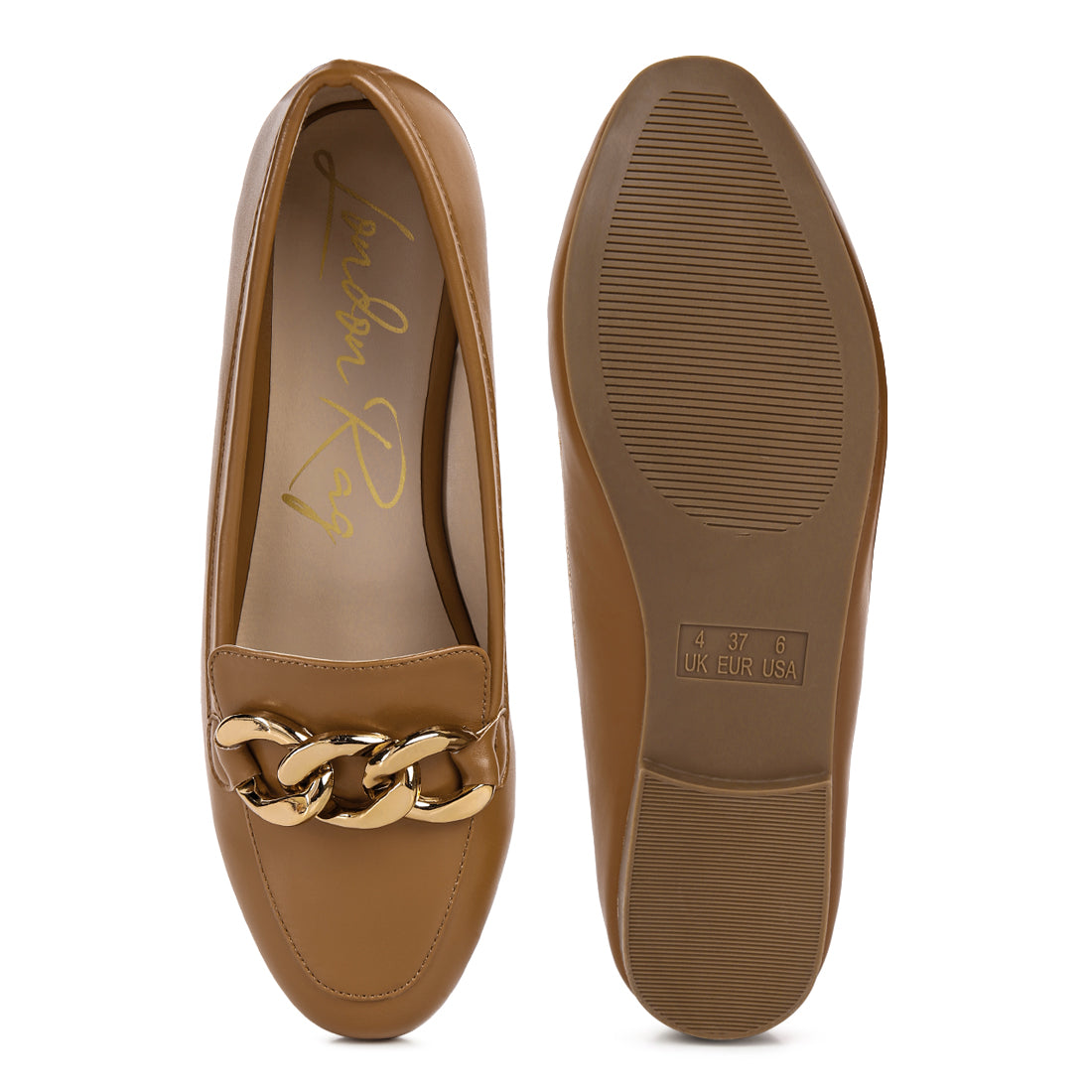 chunky metal chain loafers#color_tan