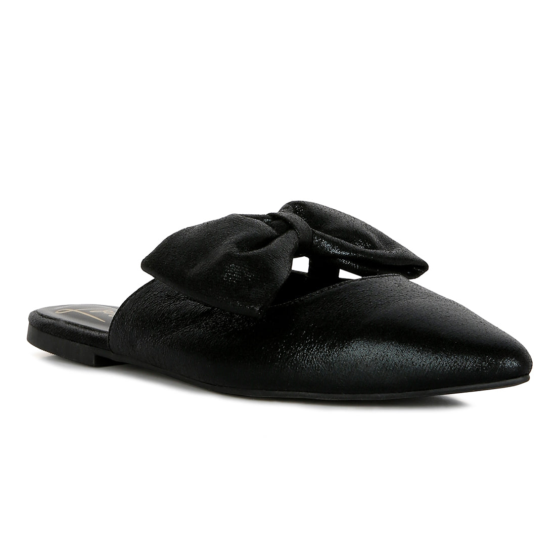 casual flats mules with bow accents#color_black