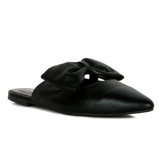 casual flats mules with bow accents#color_black