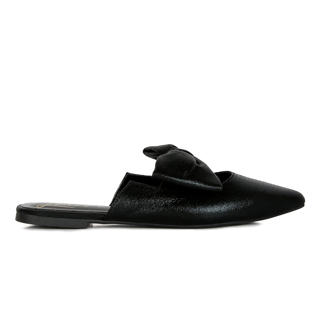casual flats mules with bow accents#color_black
