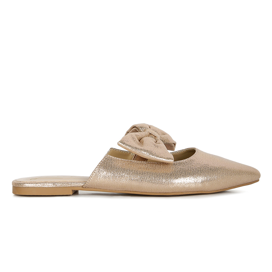 casual flats mules with bow accents#color_gold