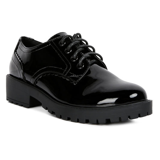 Black Cabbose Patent Lace Up Shoes