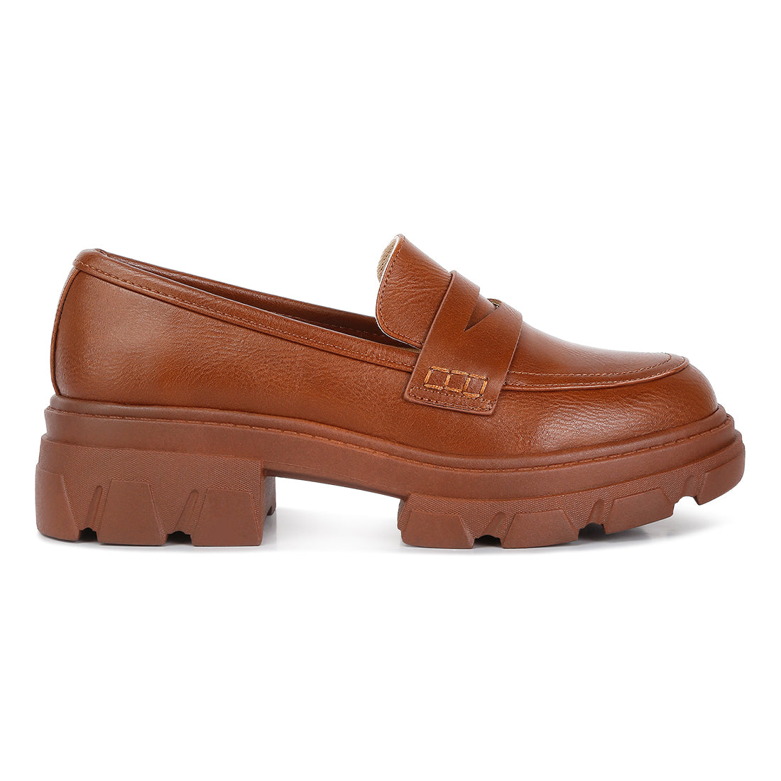 Wagon Platform Heel Loafers In Tan