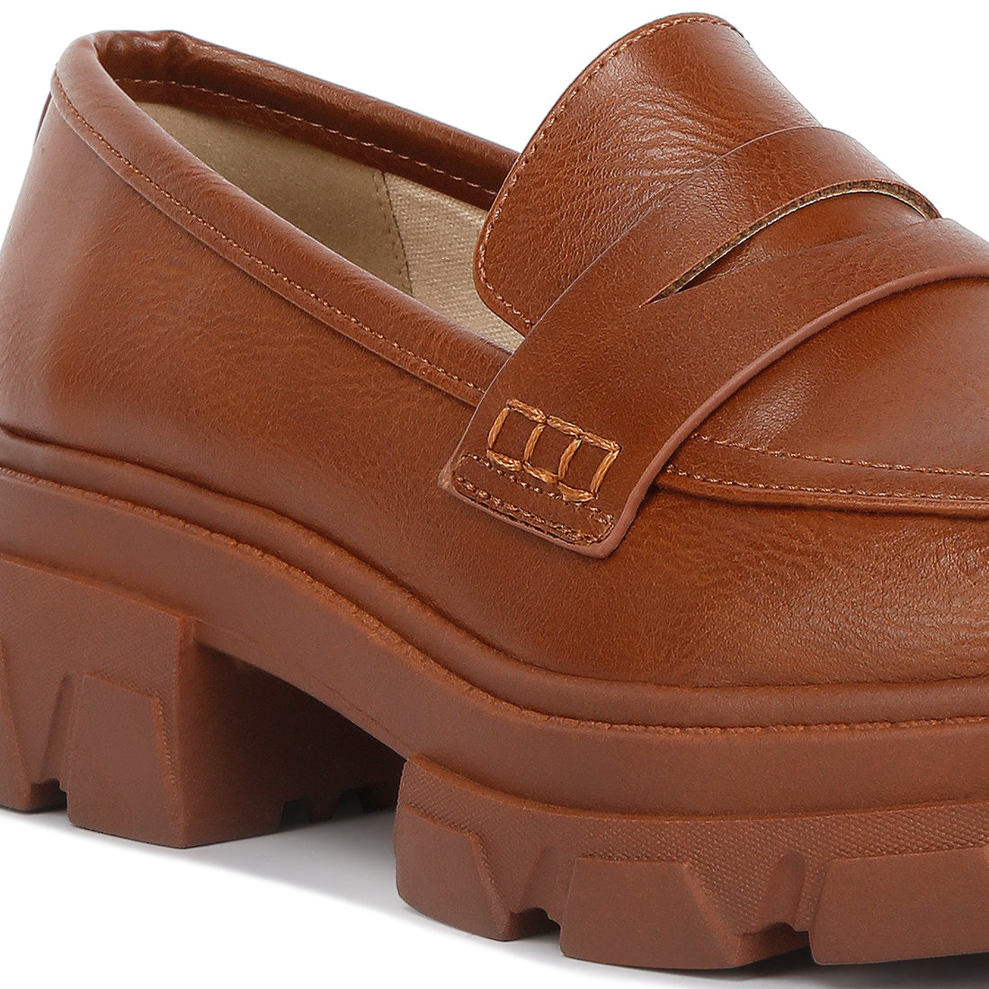 Wagon Platform Heel Loafers In Tan
