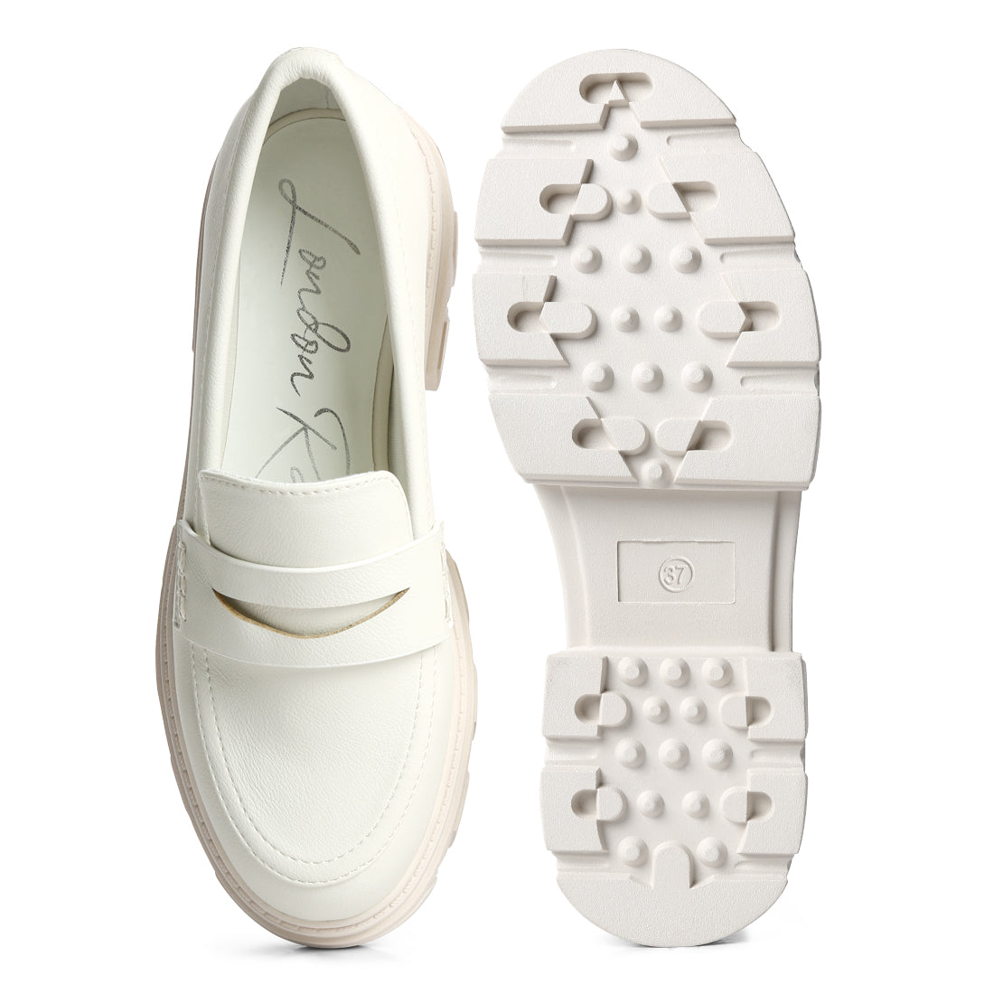 wagon platform heel loafers#color_beige