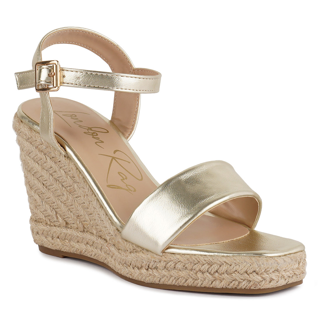 Gold Handcrafted Sandals with a High Wedge Heel