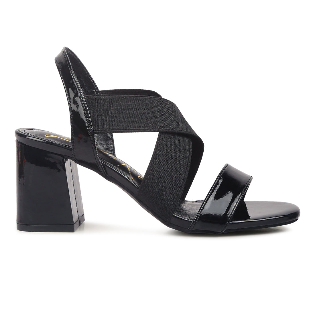 elastic straps block heel sandals#color_black
