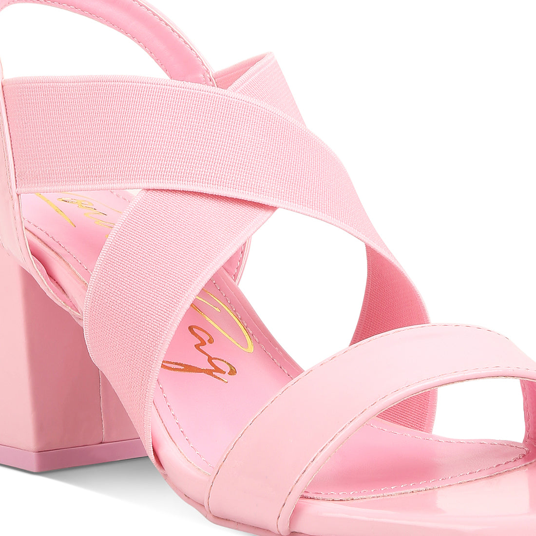 elastic straps block heel sandals#color_pink