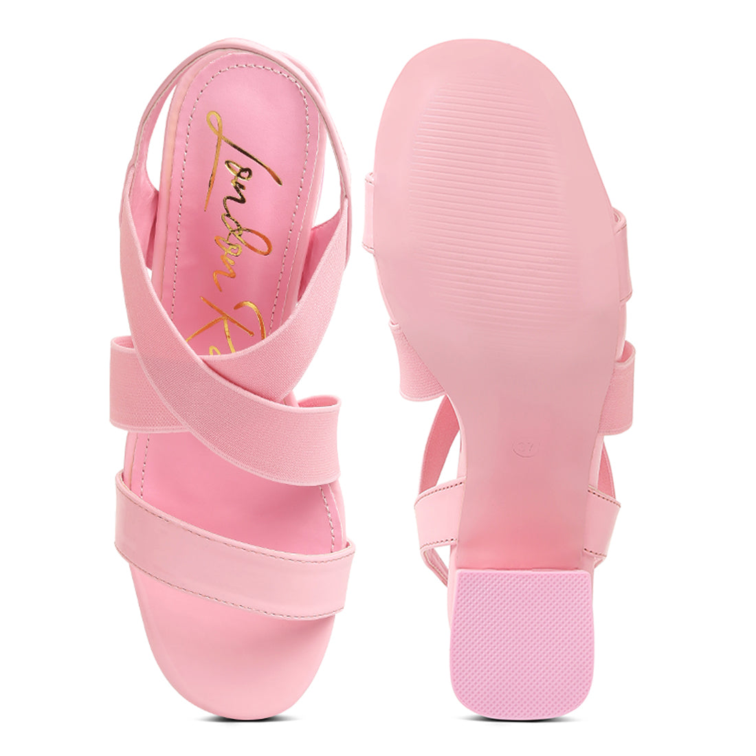 elastic straps block heel sandals#color_pink