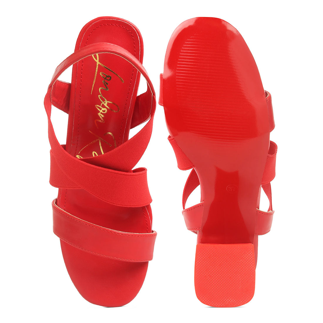 comfortable straps block heel sandals#color_red