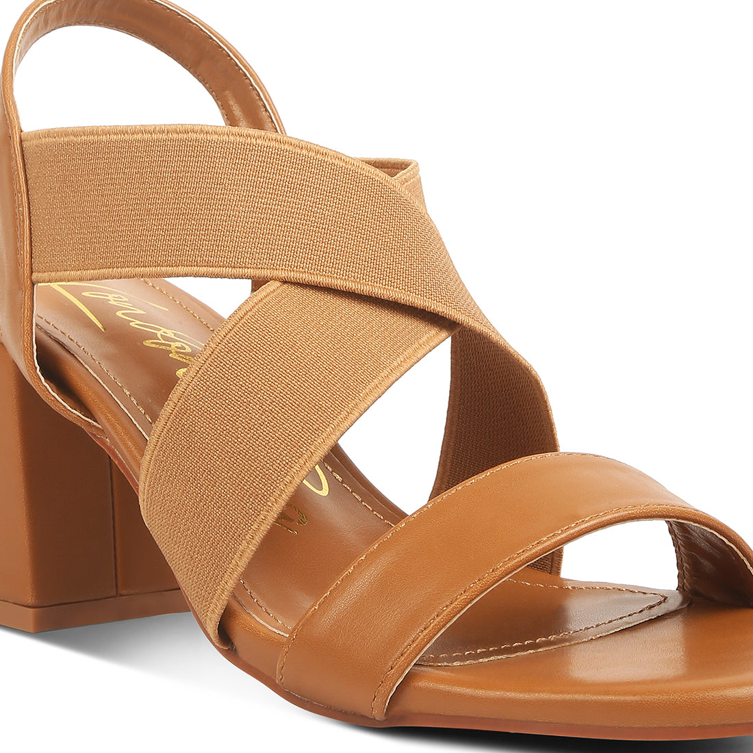 comfortable straps block heel sandals#color_tan