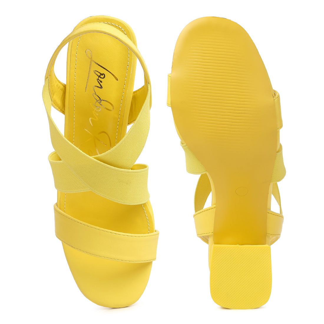comfortable straps block heel sandals#color_yellow