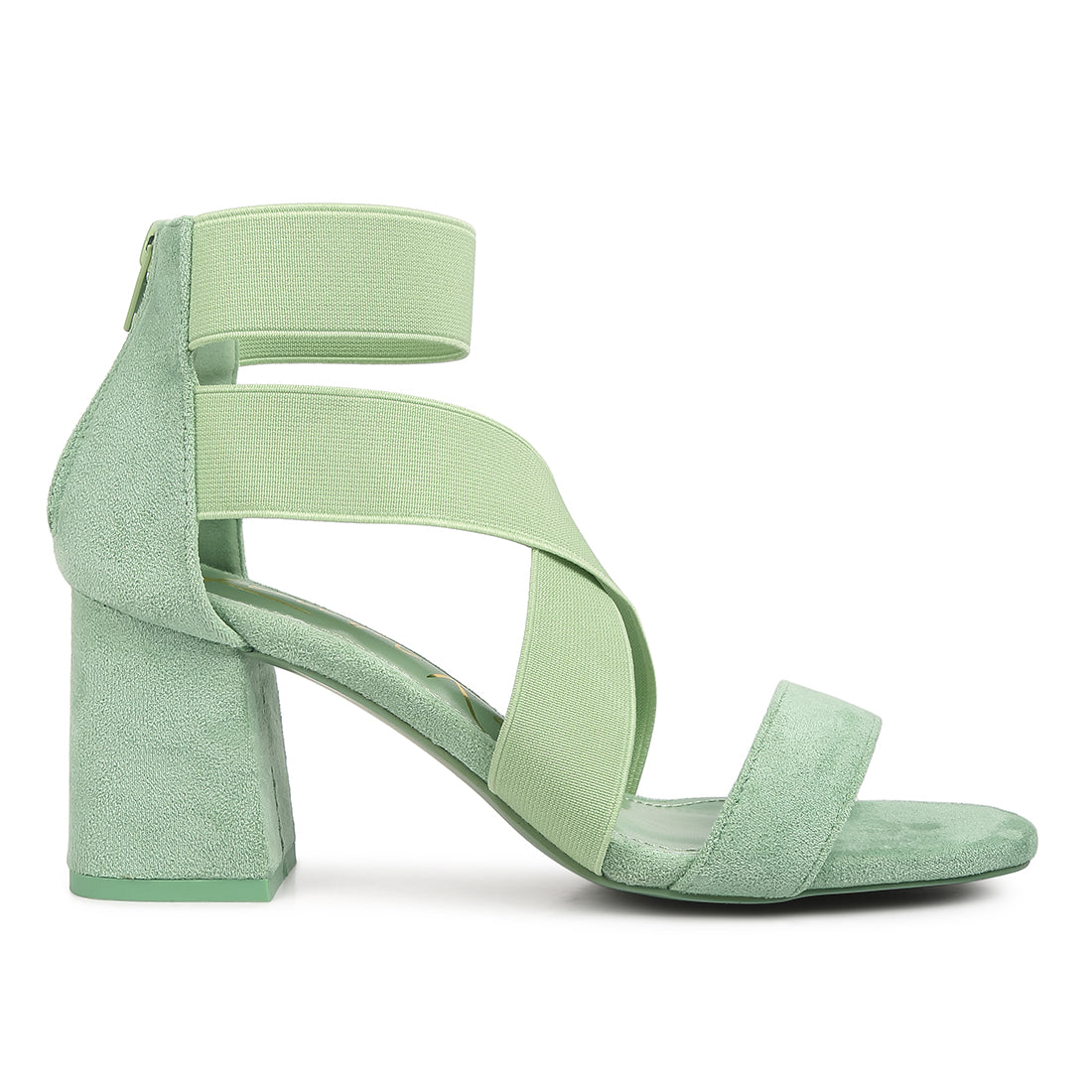 elastic strappy block heel sandals#color_green