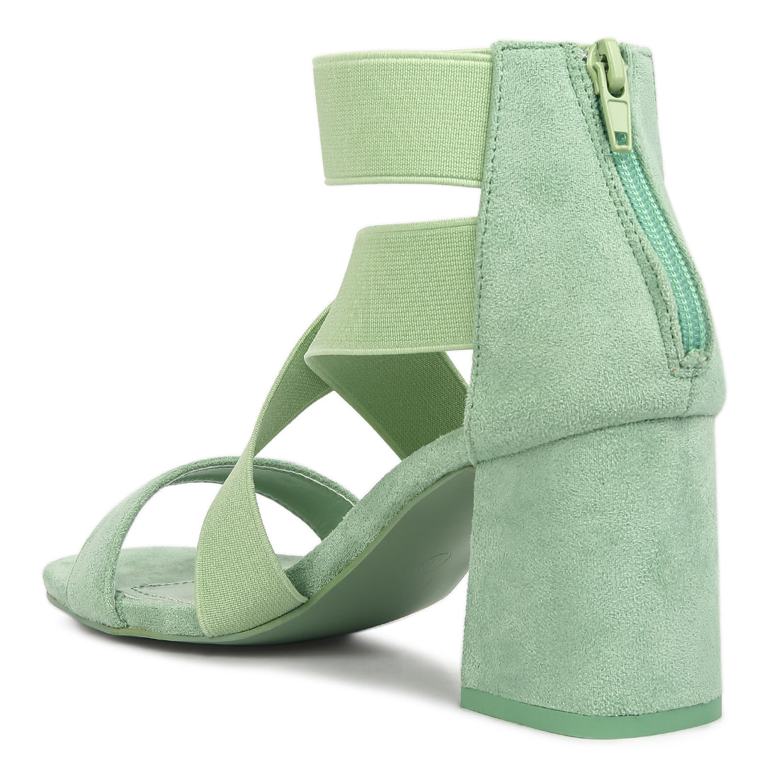 elastic strappy block heel sandals#color_green